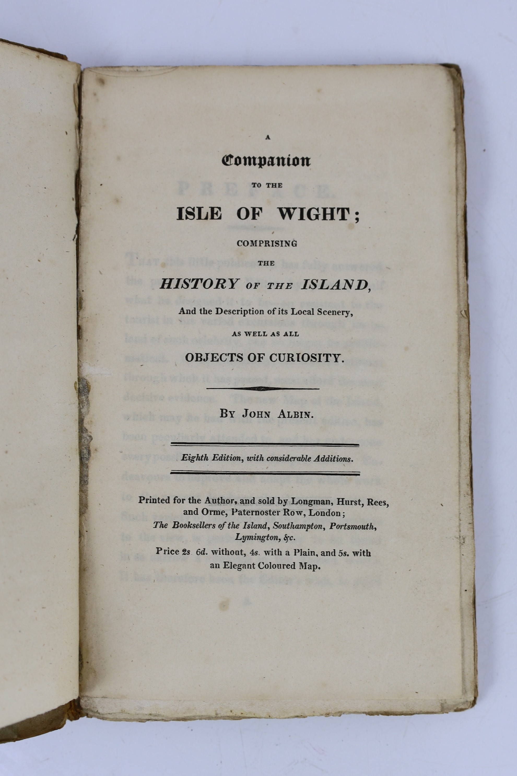 ISLE OF WIGHT: Bullar, John - A Historical and Picturesque Guide to the Isle of Wight. 5th edition. frontis.; original printed boards (rebacked), uncut, Southampton, 1823; Brannon, George - The Pleasure - Visitor's Compa